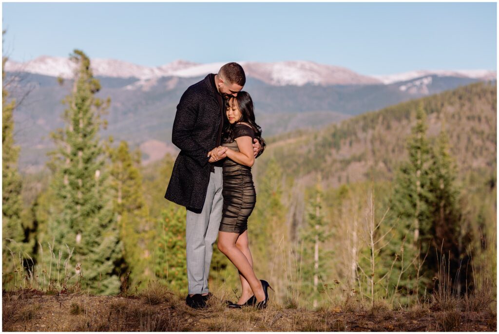 Couple on Vail Mountain after proposal